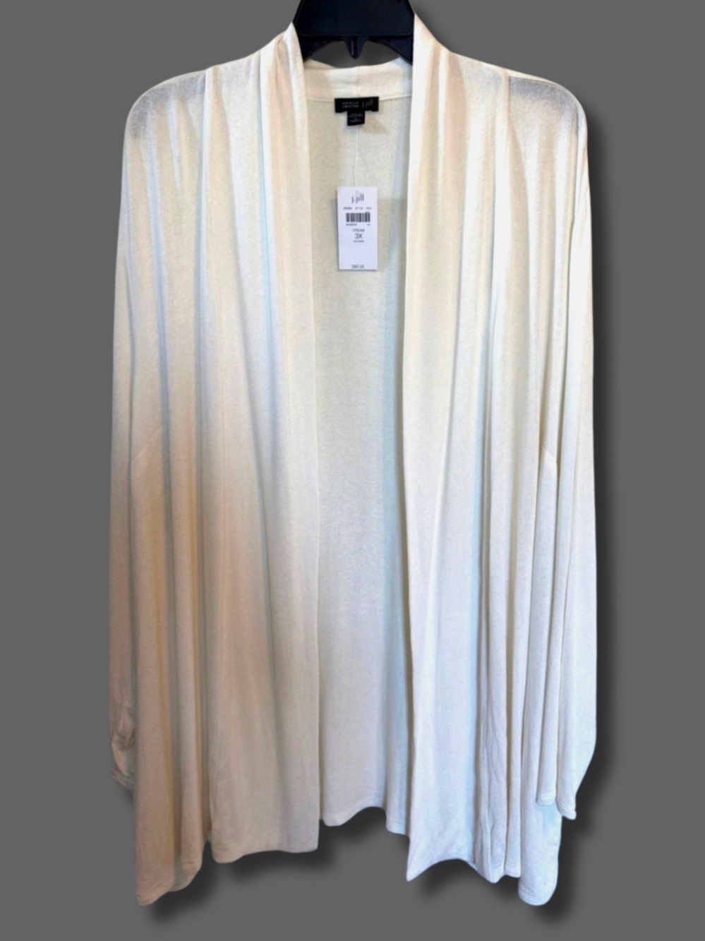 NWT J.Jill Wearever Long Open Front Cardigan 3X Cream Stretch Duster